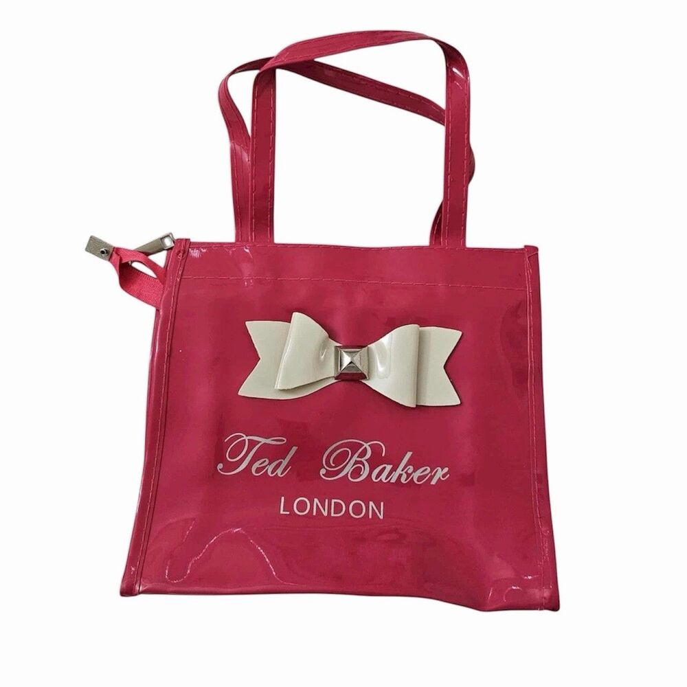 Ted Baker‎ London Tote Bag Small Pink Glossy PVC with White Bow Zip Closure